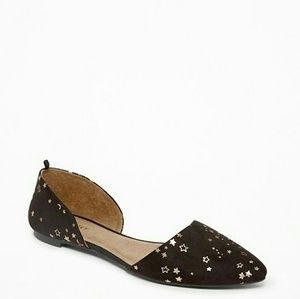 Old Navy suede d'orsay flats black gold stars 8